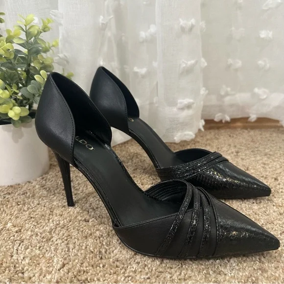 Aldo Caryy Black Faux Leather Snakeskin Stiletto Pump Heels - Picture 5 of 10